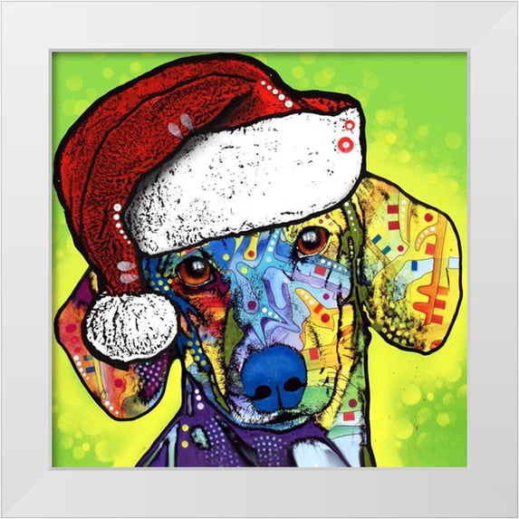 Dean Russo Collection 20x20 White Modern Wood Framed Museum Art Print Titled - Dachshund Christmas