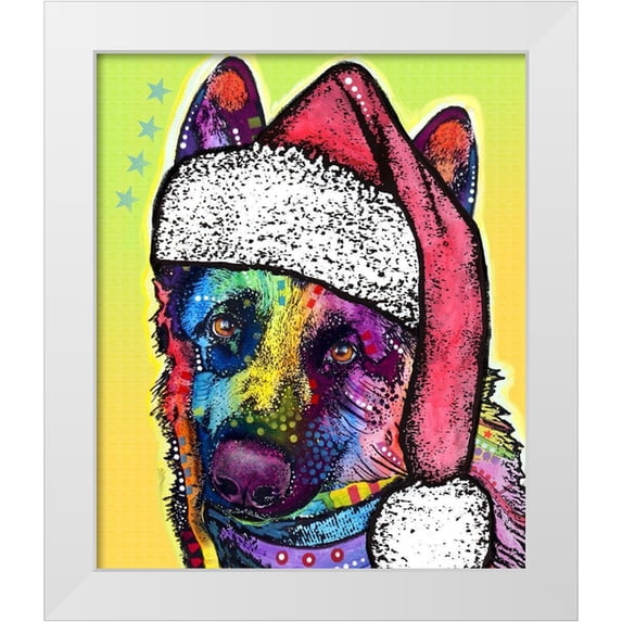 Dean Russo Collection 20x23 White Modern Wood Framed Museum Art Print Titled - German Shepherd Christmas
