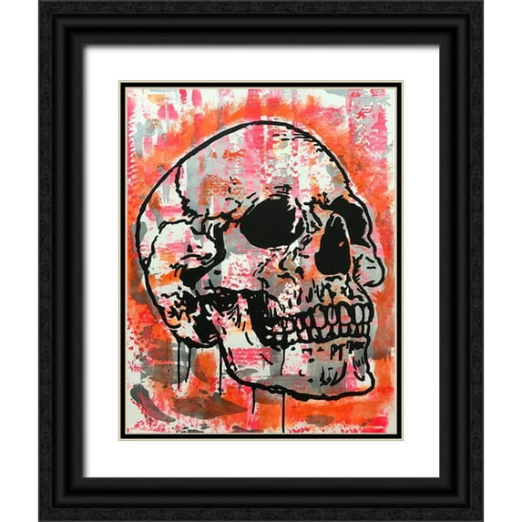 Dean Russo Collection 20x24 Black Ornate Wood Framed with Double Matting Museum Art Print Titled - Orange Skull