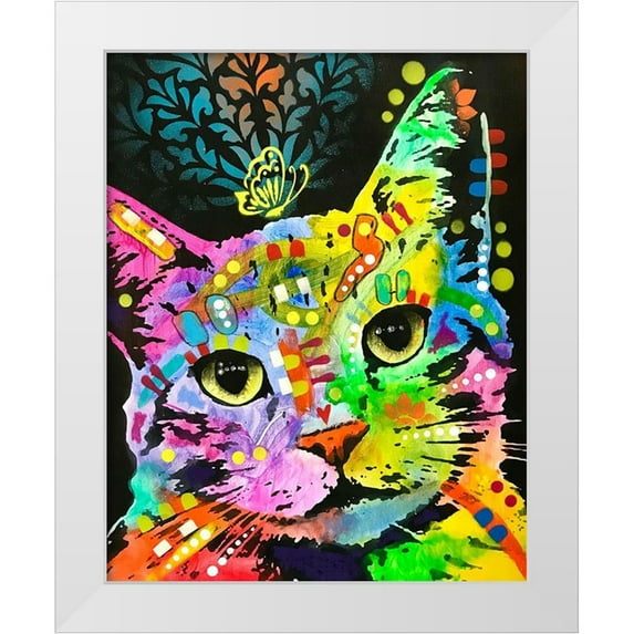 Dean Russo Collection 20x24 White Modern Wood Framed Museum Art Print Titled - Tilt Cat Butterfly