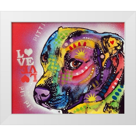 Dean Russo Collection 24x20 White Modern Wood Framed Museum Art Print Titled - Gratitude Pit Bull Pittie Love
