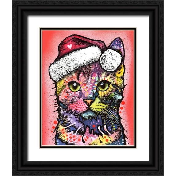 Dean Russo Collection 26x32 Black Ornate Wood Framed with Double Matting Museum Art Print Titled - Christmas Cat