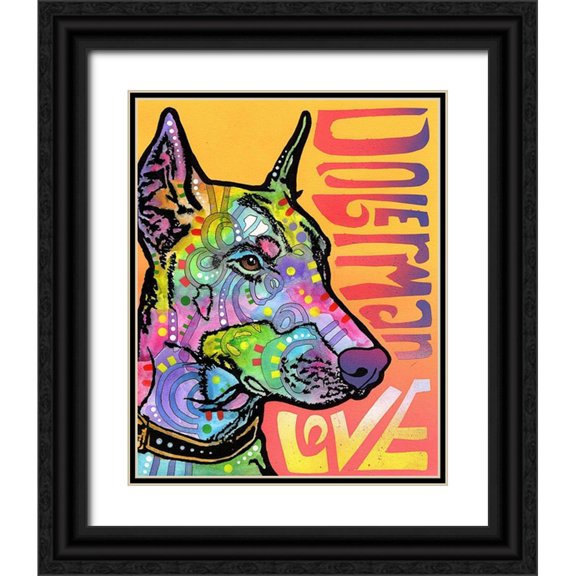 Dean Russo Collection 26x32 Black Ornate Wood Framed with Double Matting Museum Art Print Titled - Doberman Luv