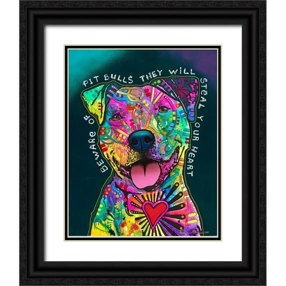 Dean Russo Collection 26x32 Black Ornate Wood Framed with Double Matting Museum Art Print Titled - Pit Bulls will steal your heart