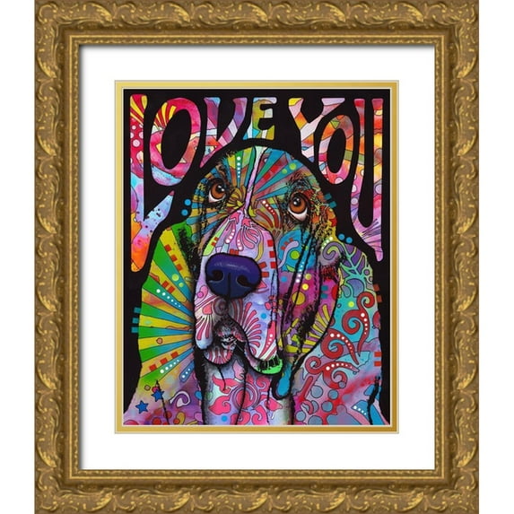 Dean Russo Collection 26x32 Gold Ornate Wood Framed with Double Matting Museum Art Print Titled - Love You Basset