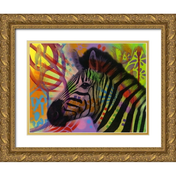 Dean Russo Collection 32x25 Gold Ornate Wood Framed with Double Matting Museum Art Print Titled - Zebra