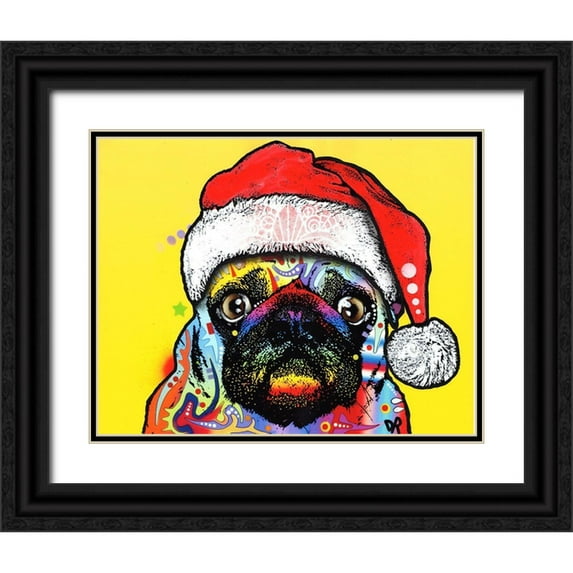 Dean Russo Collection 32x26 Black Ornate Wood Framed with Double Matting Museum Art Print Titled - Pug Christmas Edition