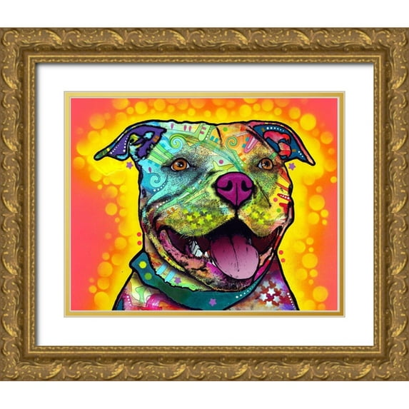 Dean Russo Collection 32x26 Gold Ornate Wood Framed with Double Matting Museum Art Print Titled - Dewey Pit Bull