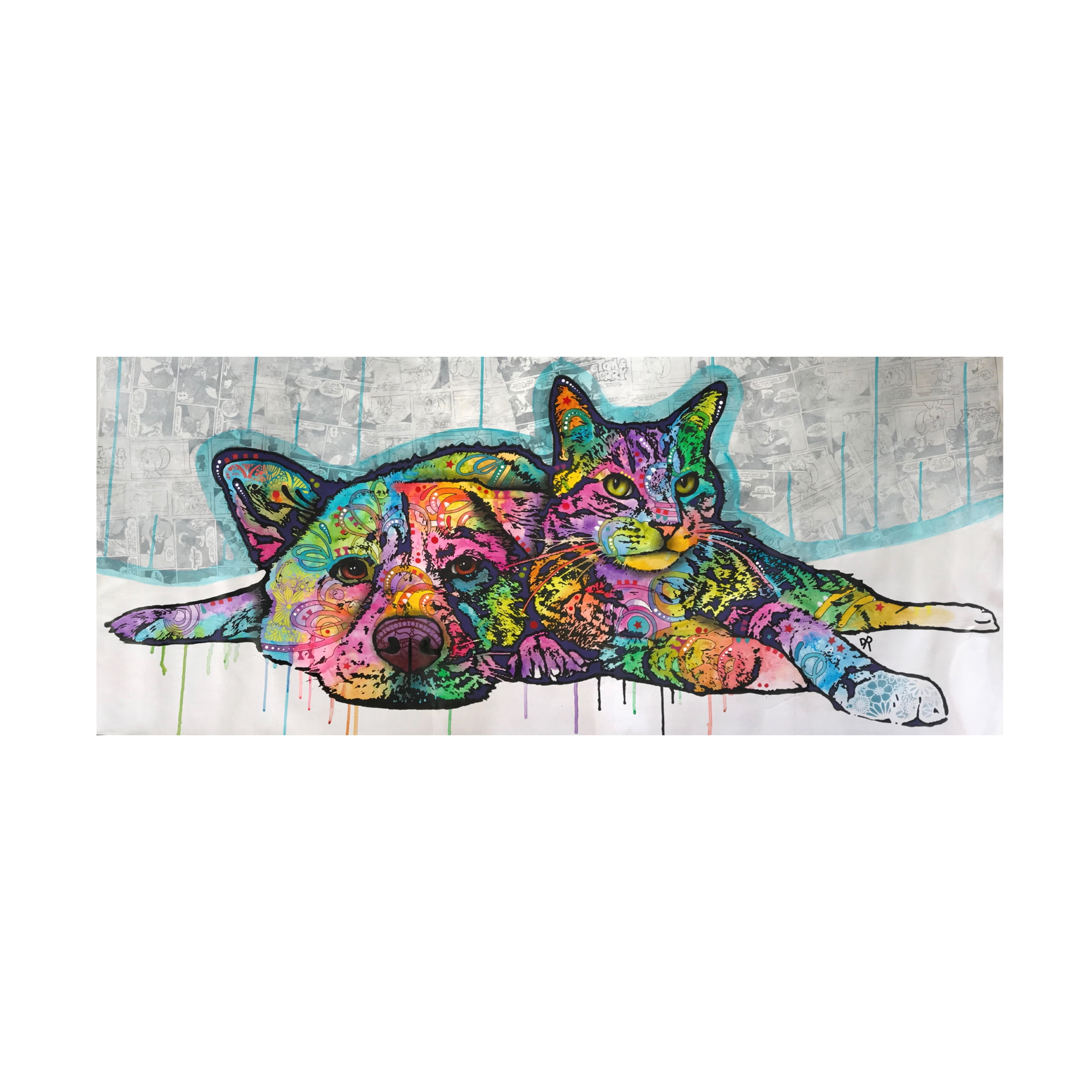 Trademark Fine Art Dean Russo Companions Cat And Dog Canvas Wall Art - 14x32