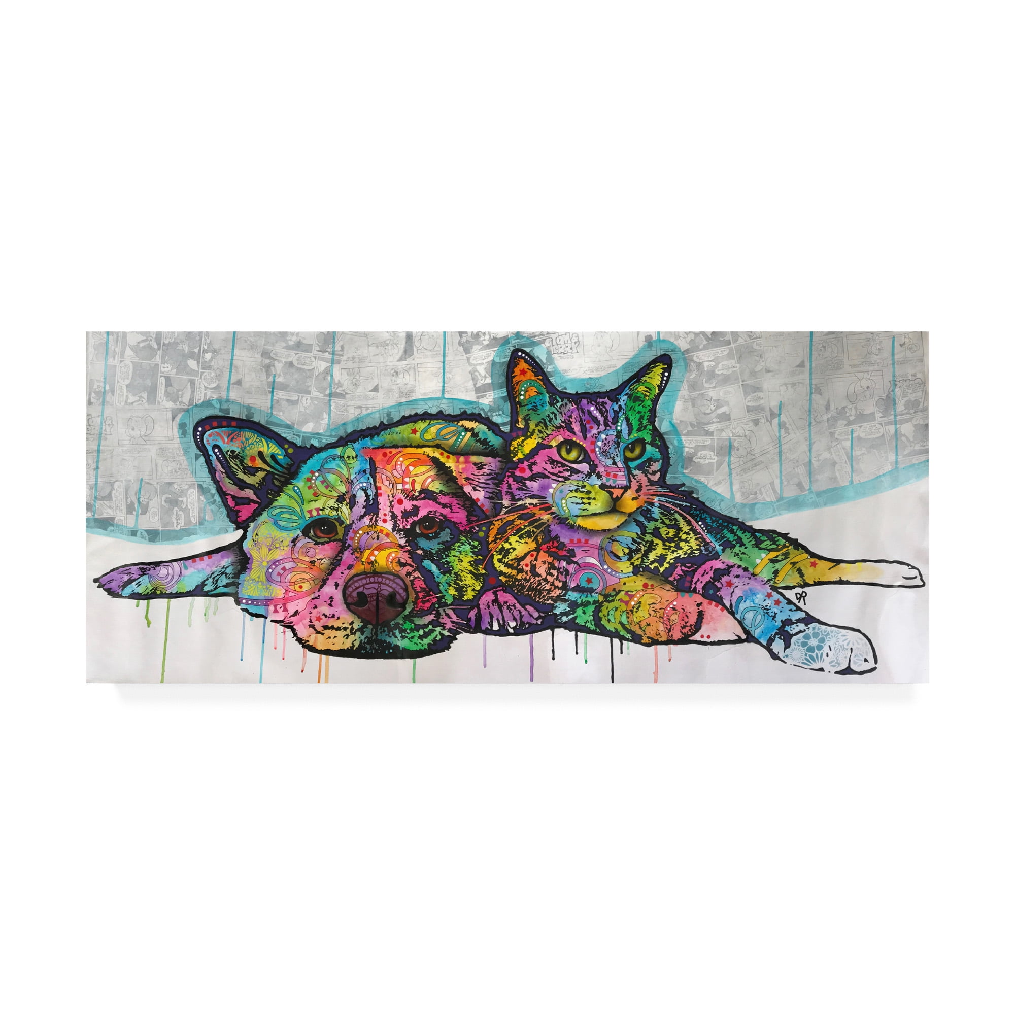 Vibrant Pop Art Cat and Dog Canvas in White Frame