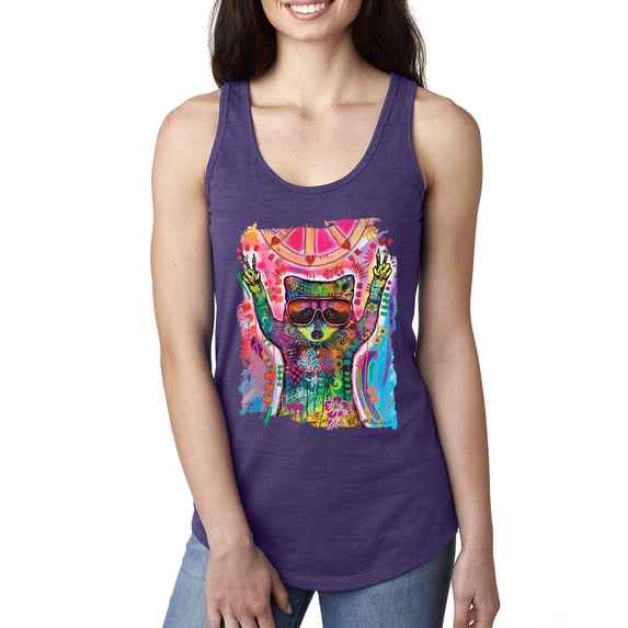 Dean Russo Cosmic Trash Panda Animal Lover Ladies Racerback Tank Top, Purple Rush, Large