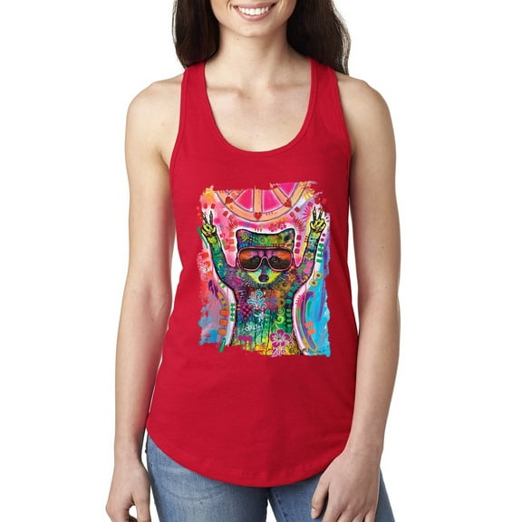 Dean Russo Cosmic Trash Panda Animal Lover Ladies Racerback Tank Top, Red, Medium
