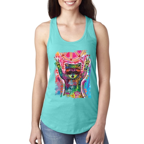 Dean Russo Cosmic Trash Panda Animal Lover Ladies Racerback Tank Top, Tahiti Blue, Small