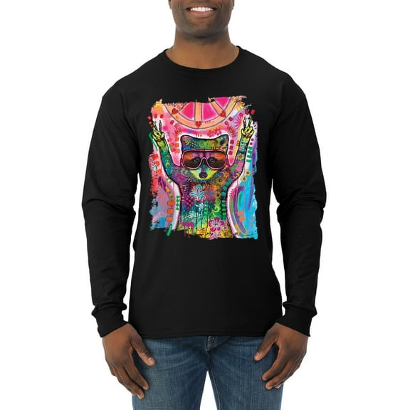 Dean Russo Cosmic Trash Panda Animal Lover Mens Long Sleeve Shirt, Black, X-Large