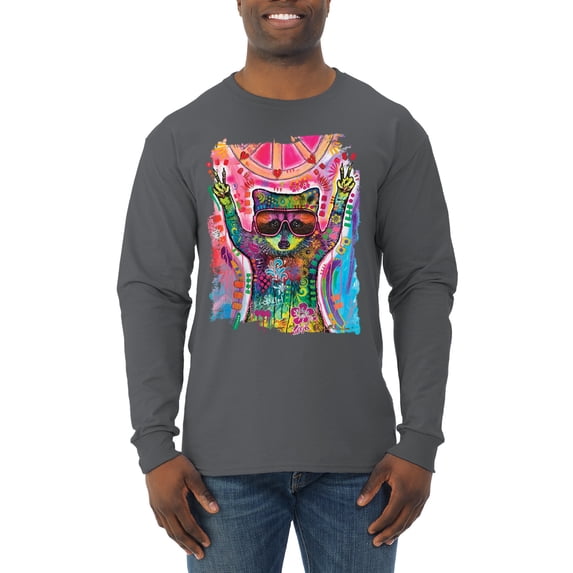 Dean Russo Cosmic Trash Panda Animal Lover Mens Long Sleeve Shirt, Charcoal, Small