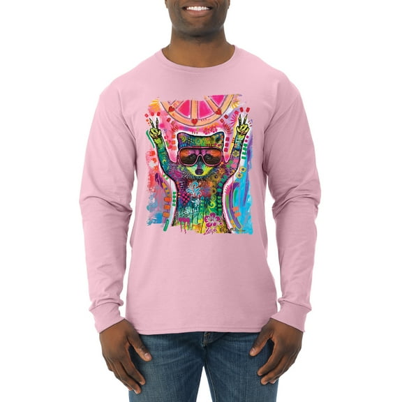 Dean Russo Cosmic Trash Panda Animal Lover Mens Long Sleeve Shirt, Light Pink, Medium