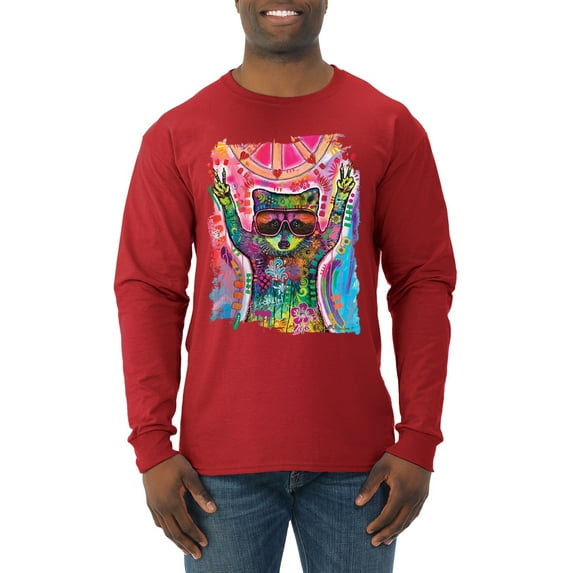 Dean Russo Cosmic Trash Panda Animal Lover Mens Long Sleeve Shirt, Red, Medium