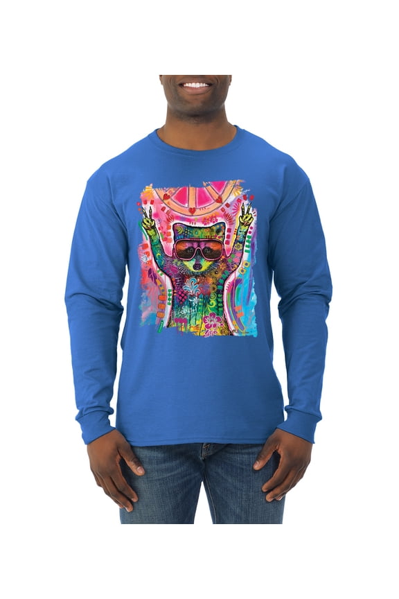 Dean Russo Cosmic Trash Panda Animal Lover Mens Long Sleeve Shirt, Royal, Medium