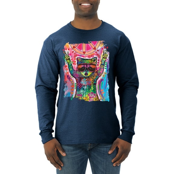 Dean Russo Cosmic Trash Panda Animal Lover Mens Long Sleeve Shirt, Vintage Heather Navy, Medium