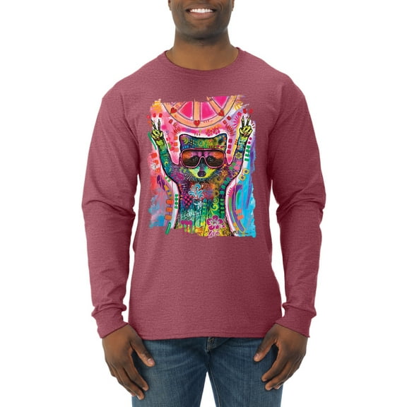 Dean Russo Cosmic Trash Panda Animal Lover Mens Long Sleeve Shirt, Vintage Heather Red, Small