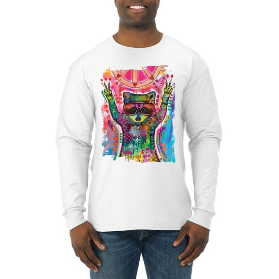 Dean Russo Cosmic Trash Panda Animal Lover Mens Long Sleeve Shirt, White, Small