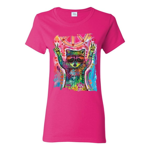Dean Russo Cosmic Trash Panda Animal Lover Womens Graphic T-Shirt, Fuschia, Small