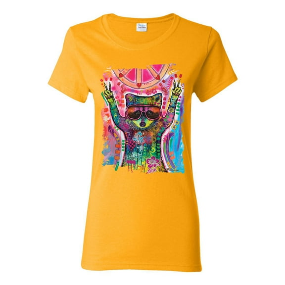 Dean Russo Cosmic Trash Panda Animal Lover Womens Graphic T-Shirt, Gold, Small