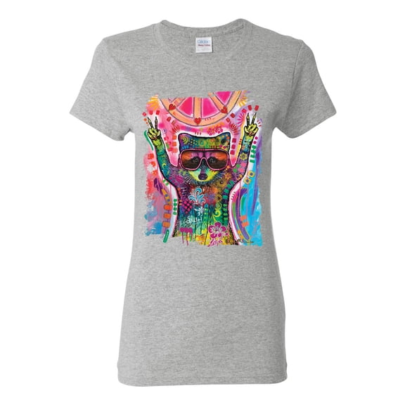 Dean Russo Cosmic Trash Panda Animal Lover Womens Graphic T-Shirt, Heather Grey, X-Large