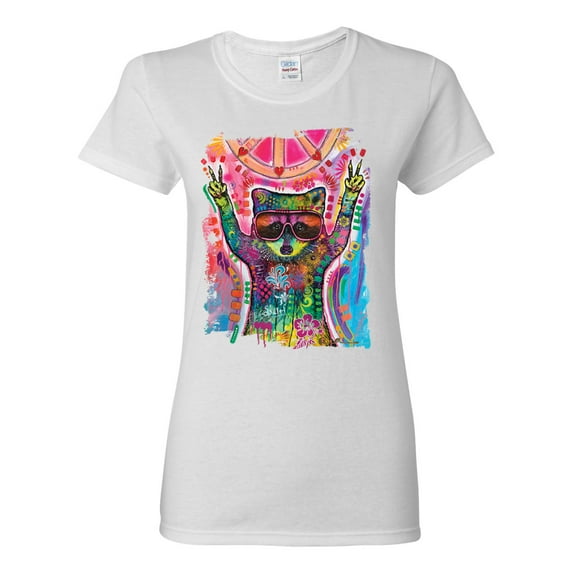 Dean Russo Cosmic Trash Panda Animal Lover Womens Graphic T-Shirt, White, Medium
