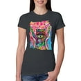 thumbnail image 1 of Dean Russo Cosmic Trash Panda Animal Lover Womens Slim Fit Junior Tee, Dark Grey, Small, 1 of 6