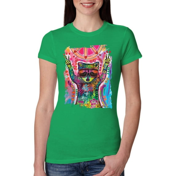 Dean Russo Cosmic Trash Panda Animal Lover Womens Slim Fit Junior Tee, Kelly, X-Large