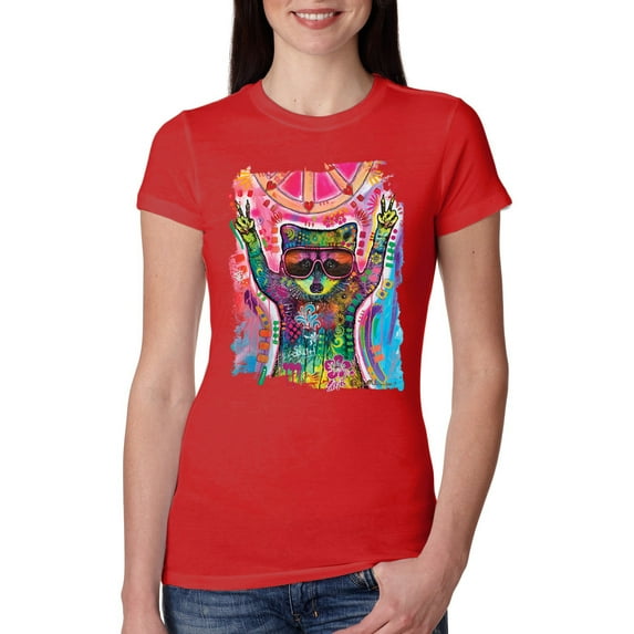 Dean Russo Cosmic Trash Panda Animal Lover Womens Slim Fit Junior Tee, Red, Medium