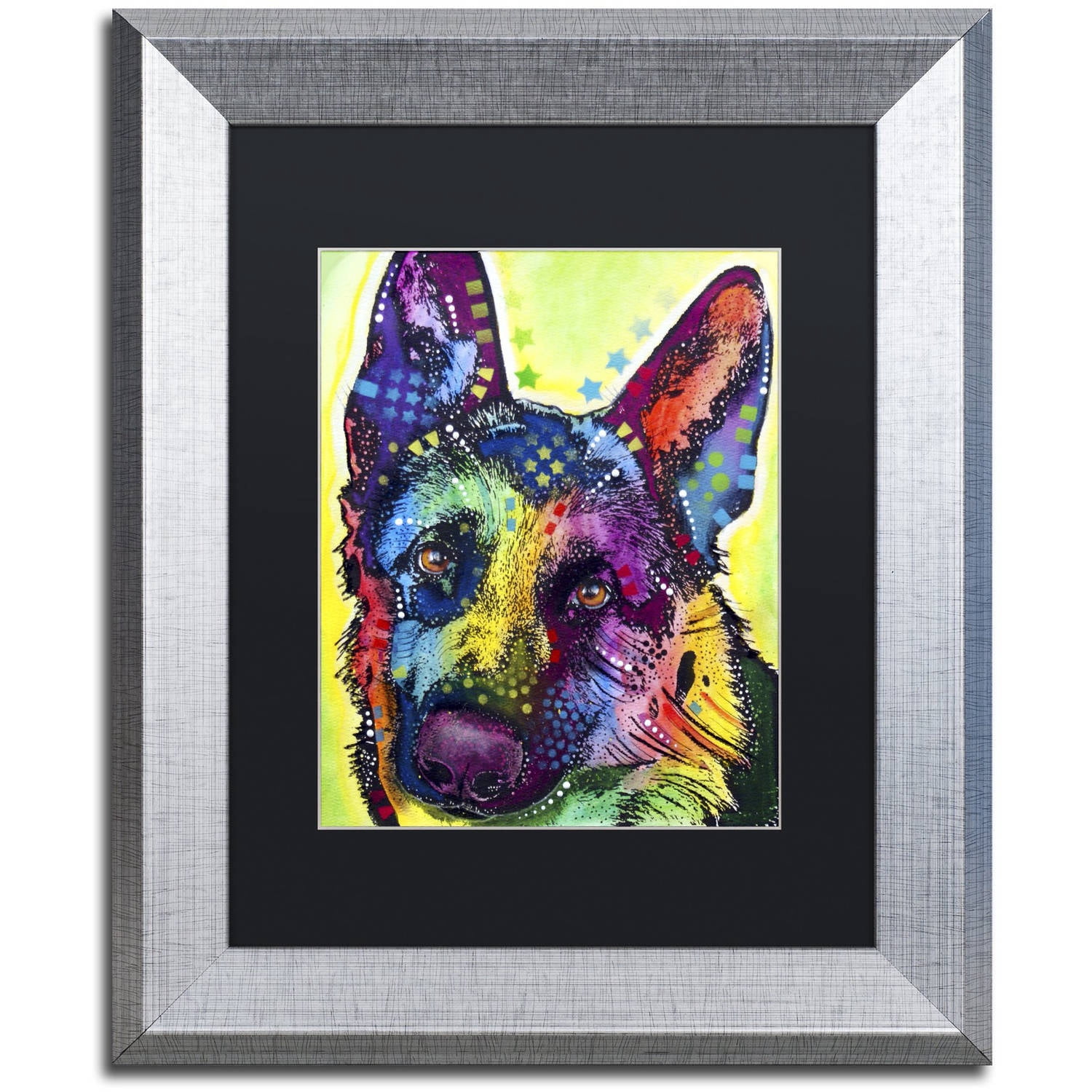 Dean Russo 'German Shepherd' Black Matted Framed Art