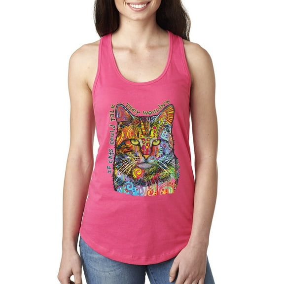 Dean Russo If Cats Could Talk Cat Lover Ladies Racerback Tank Top, Hot Pink, Large