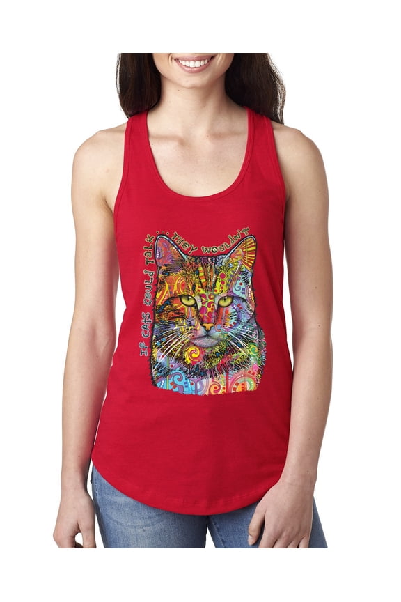 Dean Russo If Cats Could Talk Cat Lover Ladies Racerback Tank Top, Red, Medium