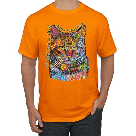 Dean Russo If Cats Could Talk Cat Lover Men's Graphic T-Shirt, Orange, X-Large