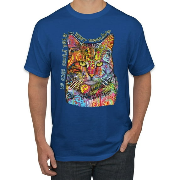 Dean Russo If Cats Could Talk Cat Lover Men's Graphic T-Shirt, Royal, Small