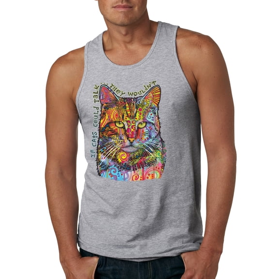 Dean Russo If Cats Could Talk Cat Lover Mens Graphic Tank Top, Heather Grey, XX-Large
