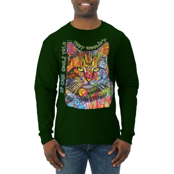 Dean Russo If Cats Could Talk Cat Lover Mens Long Sleeve Shirt, Forest Green, Small