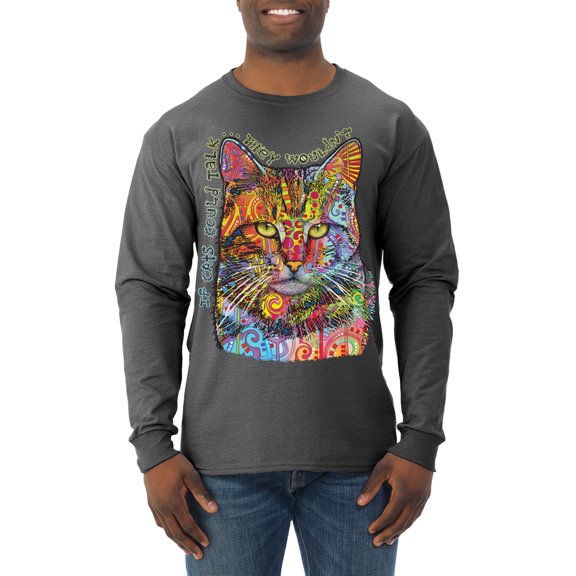 Dean Russo If Cats Could Talk Cat Lover Mens Long Sleeve Shirt, Heather Black, Large