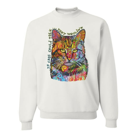 Dean Russo If Cats Could Talk Cat Lover Unisex Crewneck Graphic Sweatshirt, White, X-Large