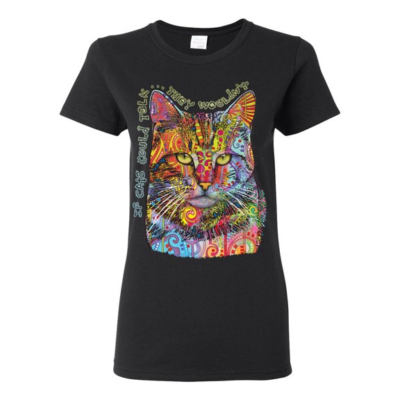 Dean Russo If Cats Could Talk Cat Lover Womens Graphic T-Shirt, Black, XX-Large