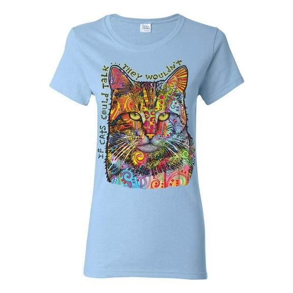 Dean Russo If Cats Could Talk Cat Lover Womens Graphic T-Shirt, Light Blue, Large
