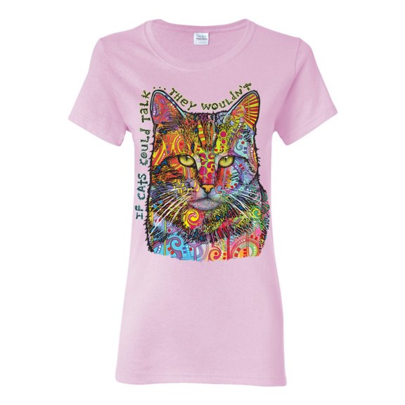 Dean Russo If Cats Could Talk Cat Lover Womens Graphic T-Shirt, Light Pink, Small