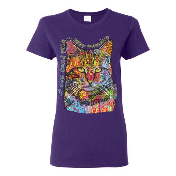 Dean Russo If Cats Could Talk Cat Lover Womens Graphic T-Shirt, Purple, Large