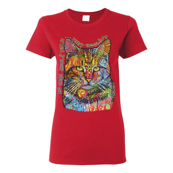 Dean Russo If Cats Could Talk Cat Lover Womens Graphic T-Shirt, Red, Small