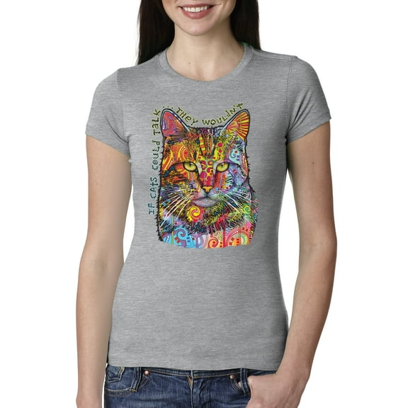 Dean Russo If Cats Could Talk Cat Lover Womens Slim Fit Junior Tee, Heather Grey, Small