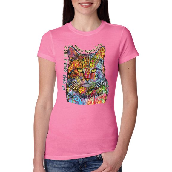 Dean Russo If Cats Could Talk Cat Lover Womens Slim Fit Junior Tee, Hot Pink, X-Large