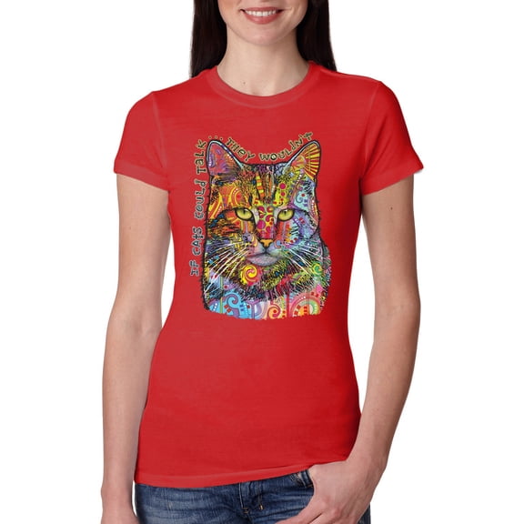 Dean Russo If Cats Could Talk Cat Lover Womens Slim Fit Junior Tee, Red, Small