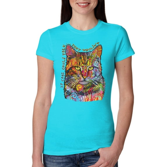 Dean Russo If Cats Could Talk Cat Lover Womens Slim Fit Junior Tee, Tahiti Blue, Large